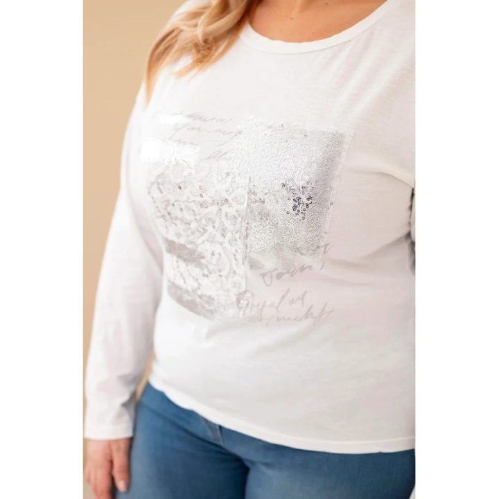 Moteriška Plus Size palaidinė su spaudiniu ir ilgesne nugara, balta