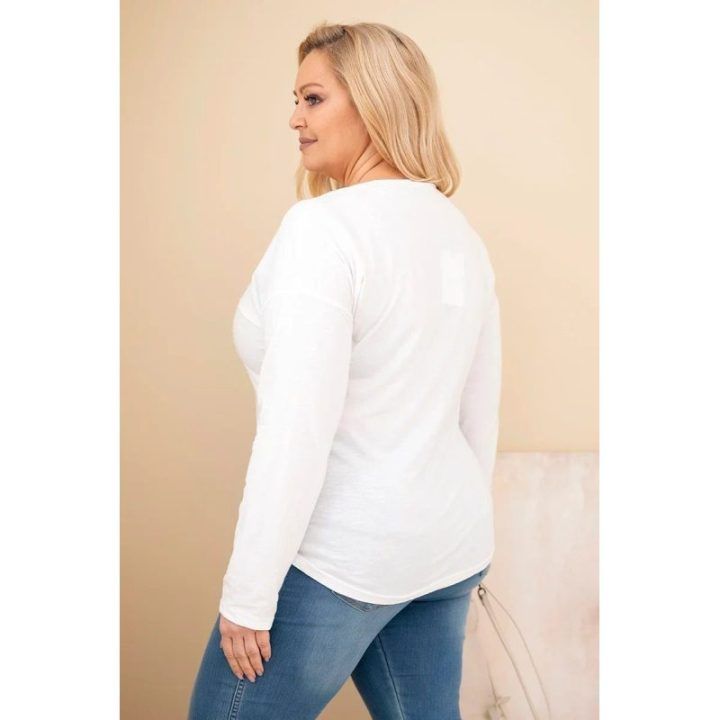 Moteriška Plus Size palaidinė su spaudiniu ir ilgesne nugara, balta