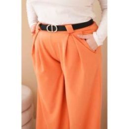 Moteriškos Plus Size kelnės su plačiomis klešnėmis ir diržu, persikų spalvos
