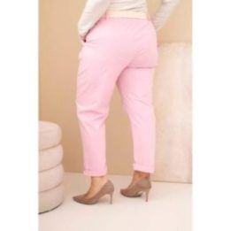 Moteriškos Plus Size kelnės su diržu, šviesiai rožinės spalvos
