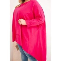 Moteriška Plus Size tunika su asimetriniu apačios kraštu, fuksijos spalvos