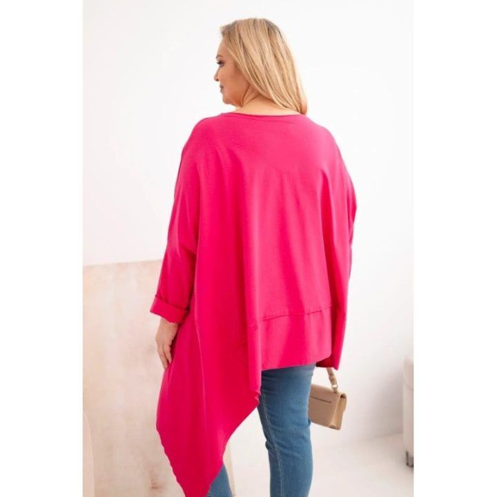 Moteriška Plus Size tunika su asimetriniu apačios kraštu, fuksijos spalvos