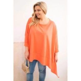 Moteriška Plus Size medvilninė tunika su asimetrišku apačios kirpimu, persikų spalvos