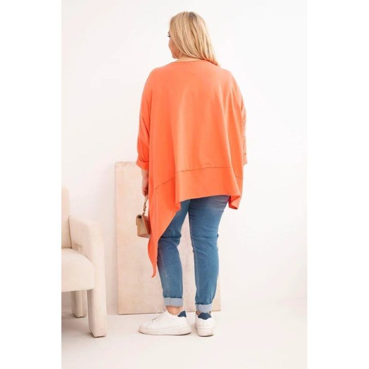 Moteriška Plus Size medvilninė tunika su asimetrišku apačios kirpimu, persikų spalvos