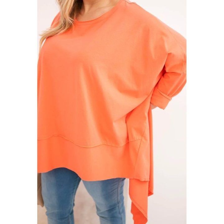 Moteriška Plus Size medvilninė tunika su asimetrišku apačios kirpimu, persikų spalvos