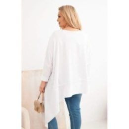 Moteriška Plus Size medvilninė tunika su asimetriniu apačios kirpimu, balta