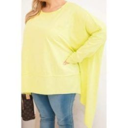 Moteriška Plus Size tunika su asimetriška apačia, šviesiai pistacijų spalvos