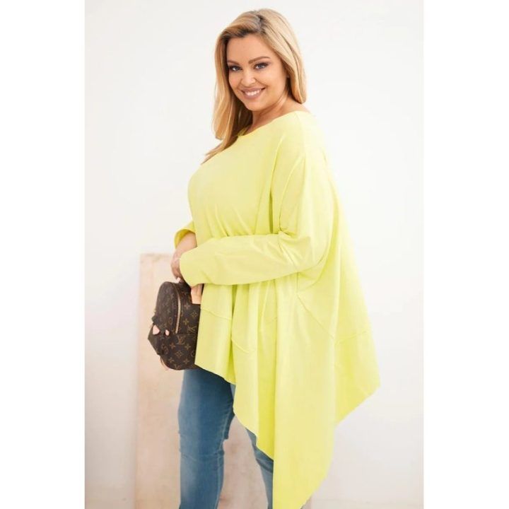 Moteriška Plus Size tunika su asimetriška apačia, šviesiai pistacijų spalvos