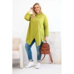 Moteriška Plus Size asimetrinė palaidinė su pariestomis rankovėmis, žalios spalvos