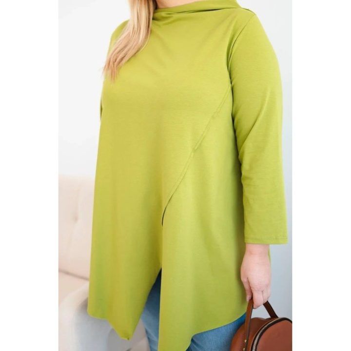 Moteriška Plus Size asimetrinė palaidinė su pariestomis rankovėmis, žalios spalvos