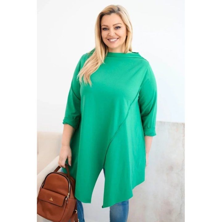 Moteriška Plus Size žalia palaidinė asimetriniu kirpimu