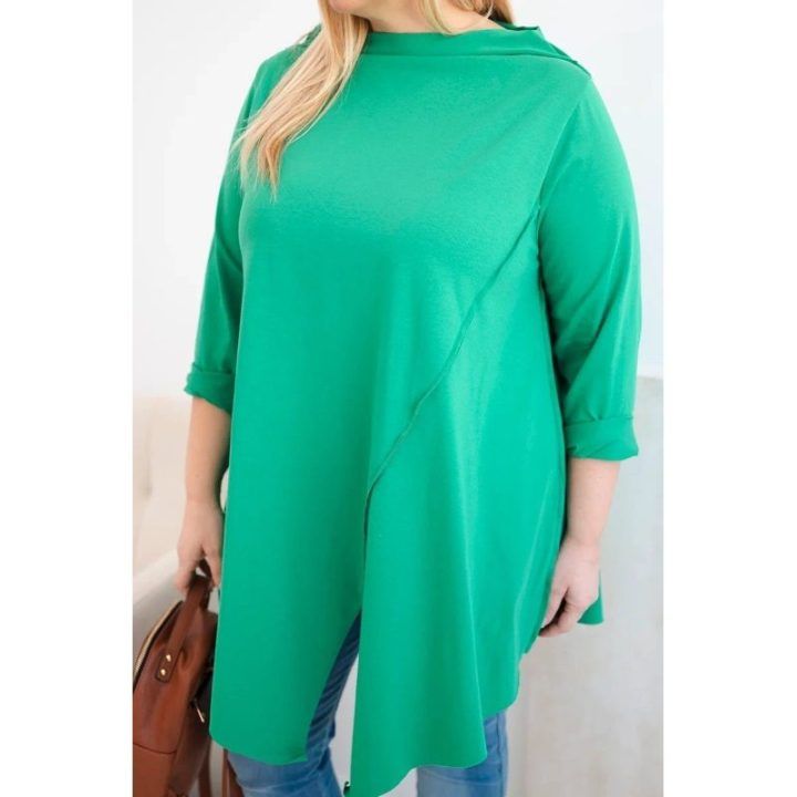Moteriška Plus Size žalia palaidinė asimetriniu kirpimu