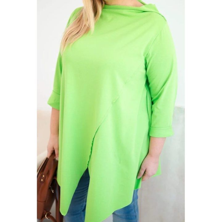 Moteriška Plus Size palaidinė asimetriniu priekiu, šviesiai žalios spalvos