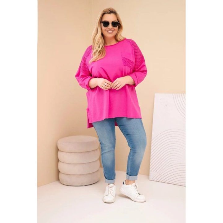 Moteriškas Plus Size fuksijos spalvos džemperis su raštu