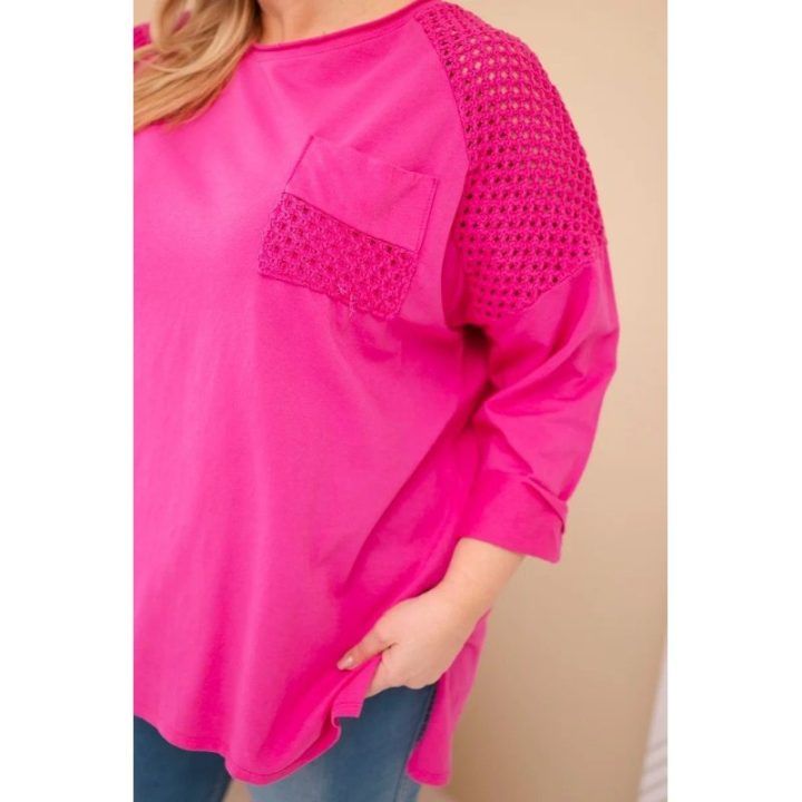 Moteriškas Plus Size fuksijos spalvos džemperis su raštu