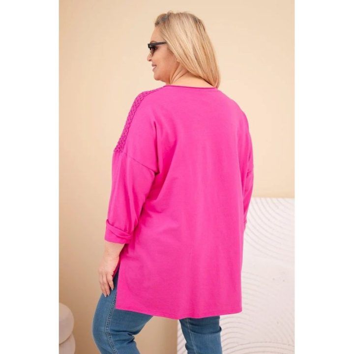Moteriškas Plus Size fuksijos spalvos džemperis su raštu