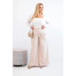Moteriškos Plus Size plačios kelnės su klostėmis, smėlio spalvos