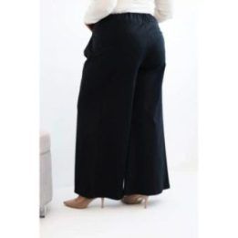 Moteriškos Plus Size plačios kelnės su klostėmis, juodos spalvos