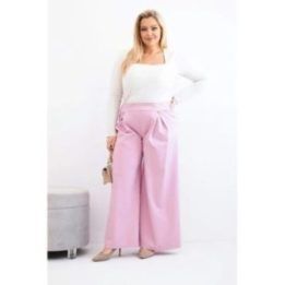 Moteriškos Plus Size plačios kelnės su klostėmis, šviesiai violetinės spalvos