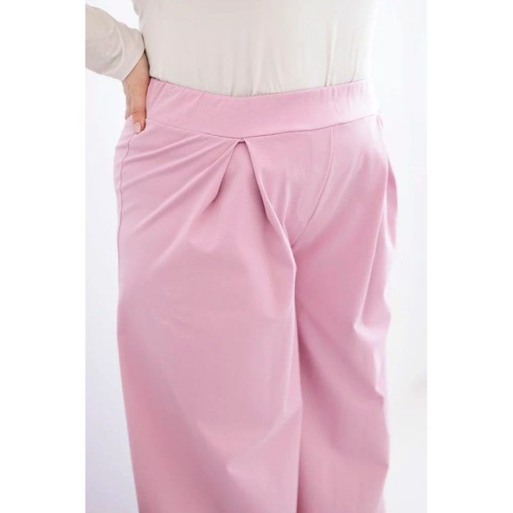 Moteriškos Plus Size plačios kelnės su klostėmis, šviesiai violetinės spalvos