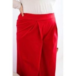 Moteriškos Plus Size plačios kelnės su klostėmis, raudonos spalvos