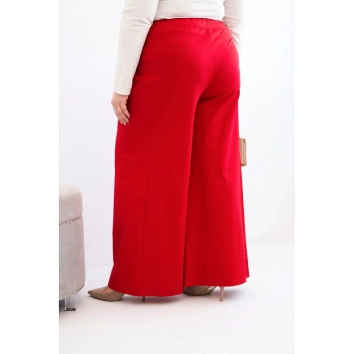 Moteriškos Plus Size plačios kelnės su klostėmis, raudonos spalvos