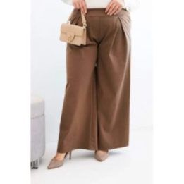Moteriškos Plus Size plačios kelnės su klostėmis, kapučino spalvos