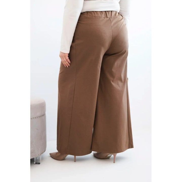 Moteriškos Plus Size plačios kelnės su klostėmis, kapučino spalvos