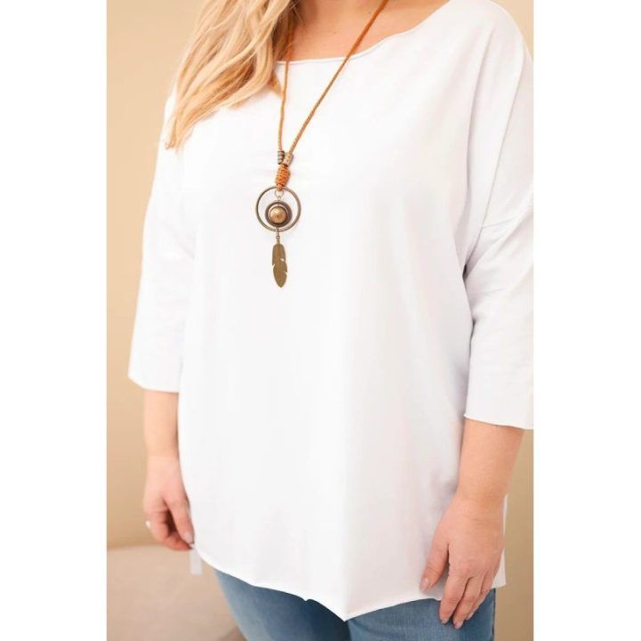 Moteriška Plus Size balta asimetrinė palaidinė