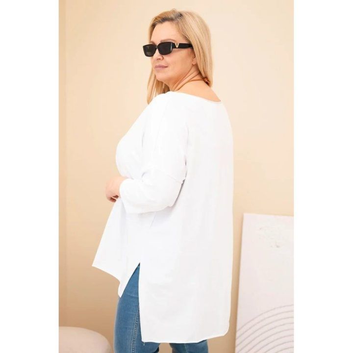 Moteriška Plus Size balta asimetrinė palaidinė
