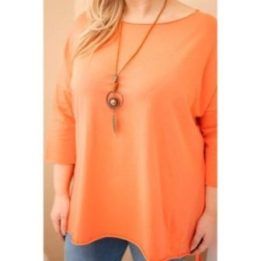 Moteriška Plus Size asimetriška palaidinė su dekoratyvine skarele, persikų spalvos