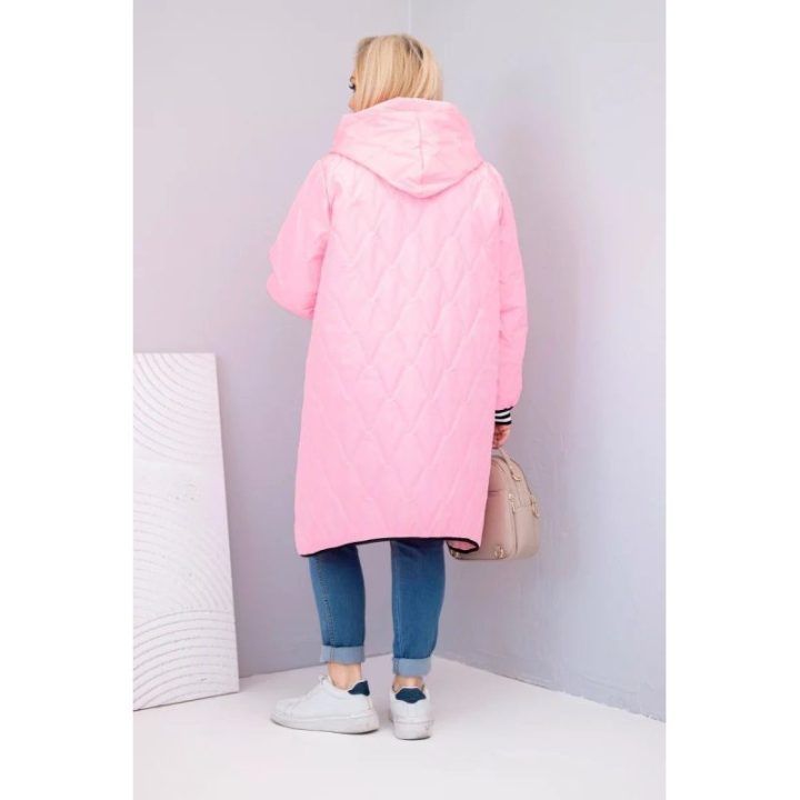 Moteriška Plus Size dygsniuota striukė su gobtuvu, rožinės spalvos