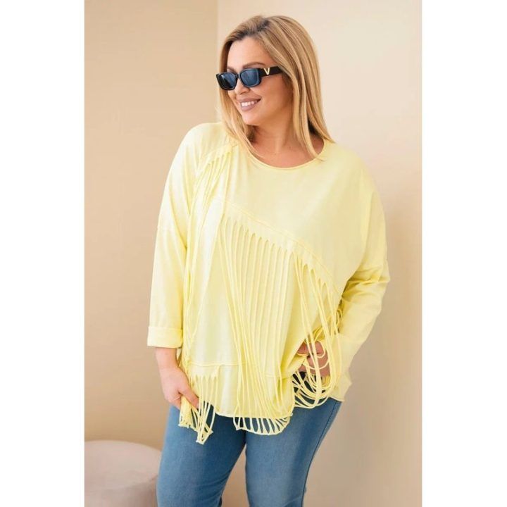 Moteriška Plus Size medvilninė palaidinė su kutais, geltonos spalvos