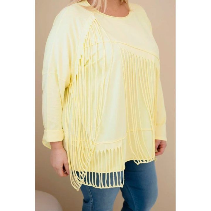 Moteriška Plus Size medvilninė palaidinė su kutais, geltonos spalvos