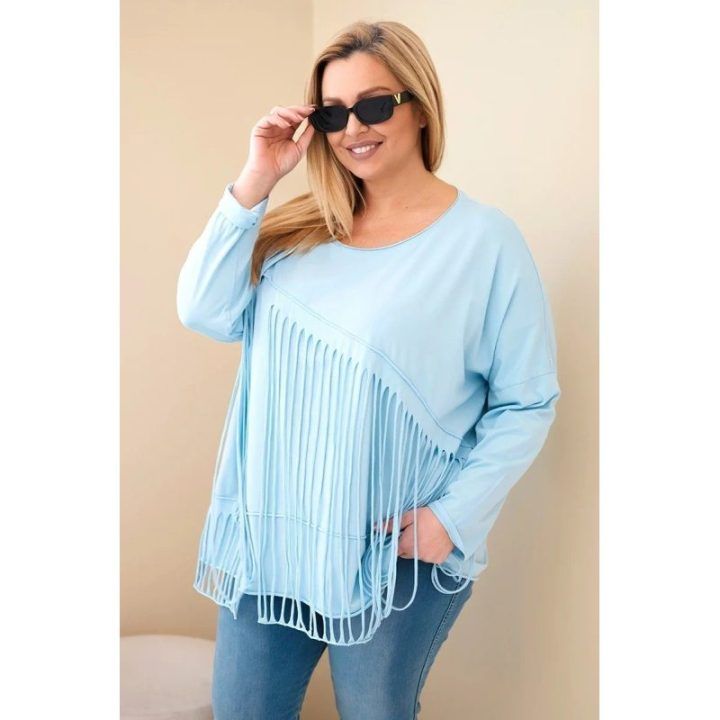Moteriška Plus Size palaidinė su kutais, mėlynos spalvos