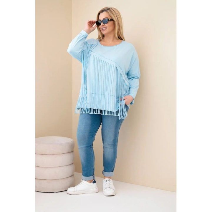 Moteriška Plus Size palaidinė su kutais, mėlynos spalvos