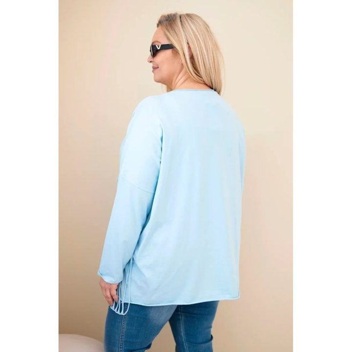 Moteriška Plus Size palaidinė su kutais, mėlynos spalvos