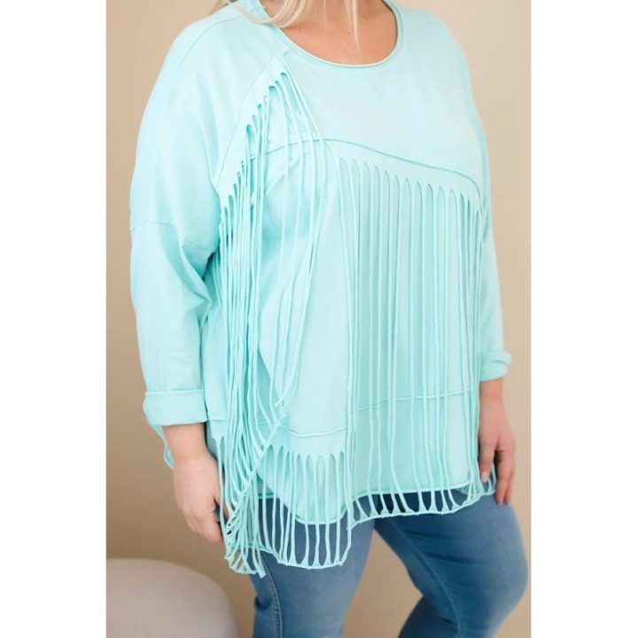 Moteriška Plus Size palaidinė su kutais, mėtų spalvos
