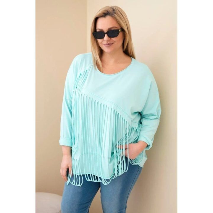 Moteriška Plus Size palaidinė su kutais, mėtų spalvos