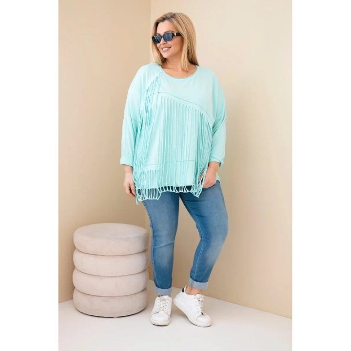 Moteriška Plus Size palaidinė su kutais, mėtų spalvos