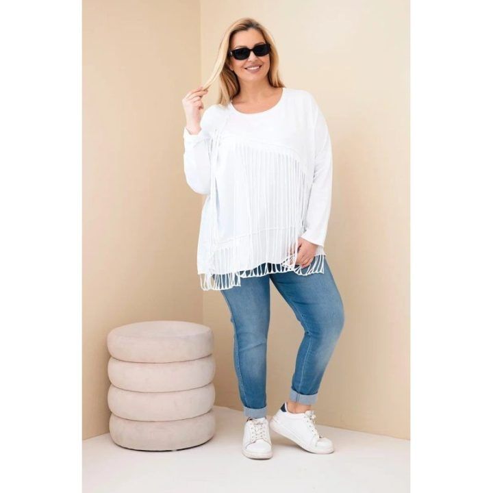 Moteriška Plus Size palaidinė su kutais, balta