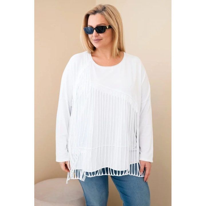 Moteriška Plus Size palaidinė su kutais, balta