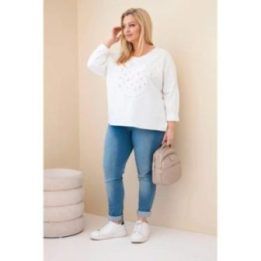 Moteriška Plus Size medvilninė palaidinė su V formos iškirpte, balta