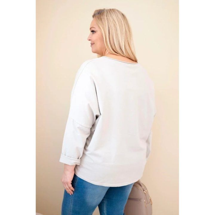 Moteriška Plus Size smėlio spalvos palaidinė V formos iškirpte