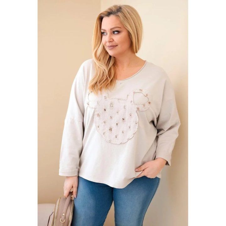 Moteriška Plus Size smėlio spalvos palaidinė V formos iškirpte