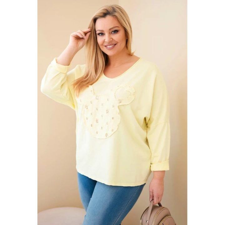 Moteriška Plus Size palaidinė su V formos iškirpte, geltonos spalvos