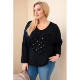 Moteriška Plus Size juoda palaidinė V formos iškirpte