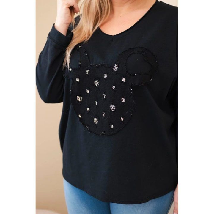 Moteriška Plus Size juoda palaidinė V formos iškirpte