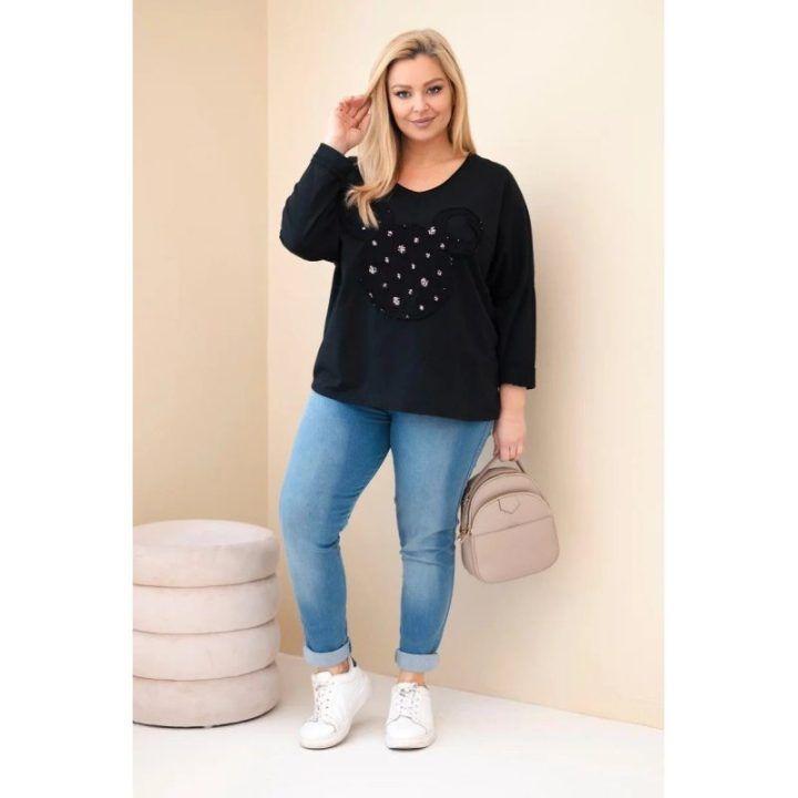Moteriška Plus Size juoda palaidinė V formos iškirpte