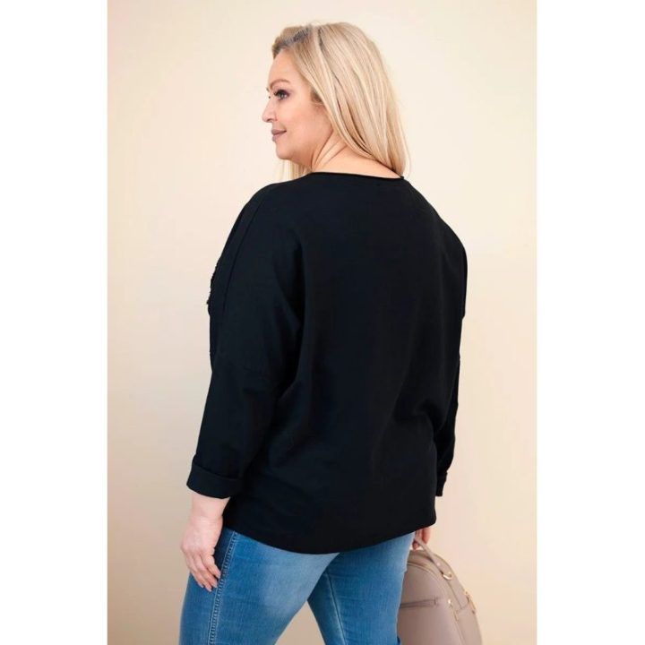 Moteriška Plus Size juoda palaidinė V formos iškirpte